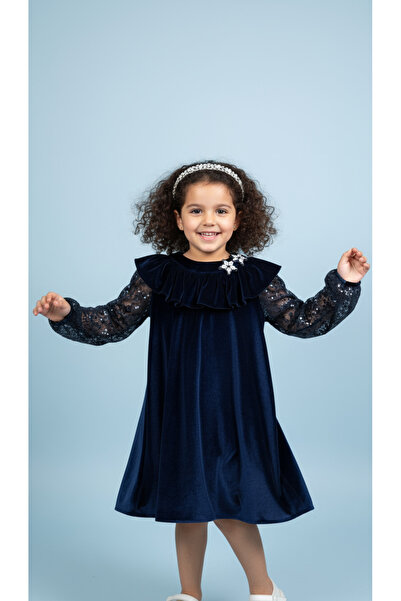 Jolanda Kolları Payetli Kadife Elbise