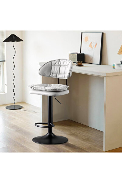 Quasar & Co. Bar stool, swivel, adjustable height, footrest, suitable for kitchen, metal/leather, gray