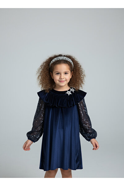 Jolanda Kolları Payetli Kadife Elbise