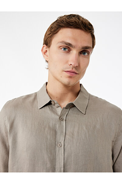 Koton Regular Fit Classic Collar Long Sleeve Linen Shirt