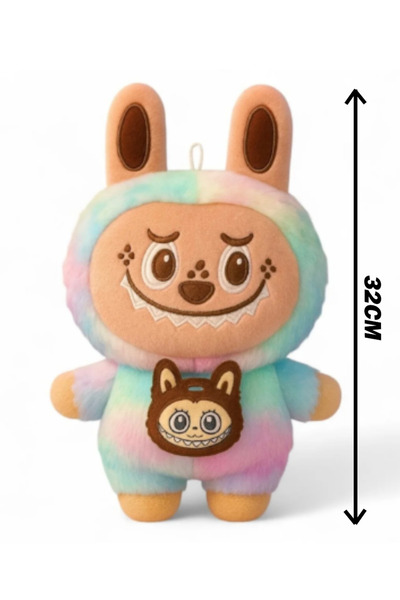 POLLYTOYS PELÜŞ OYUNCAKTA DÜNYA MARKASI Labubu Özel Seri Gökkuşağı 32 cm – Renkli & Koleksiyonluk Oyuncak