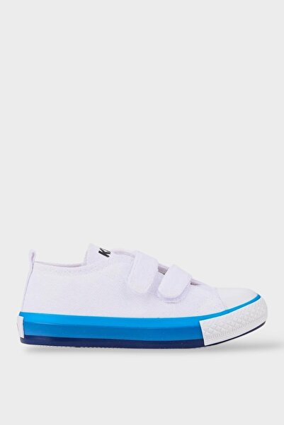 Liger Unisex Kids Linen Short Convers Model Velcro Sneaker Sports Shoes (26-30) White - Blue