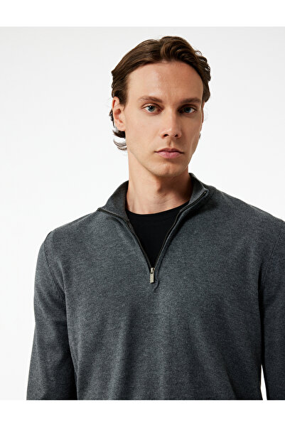 Koton Πλεκτό πουλόβερ με μακρύ μανίκι με μισό φερμουάρ