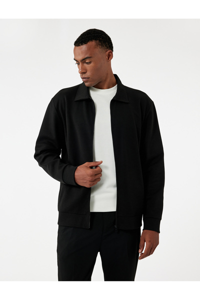 Koton Uzun Kollu Pamuklu Cep Detaylı Siyah Erkek Ceket 6Wam50018Mk