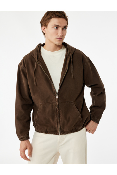 Koton Pamuklu Fermuarlı Uzun Kollu Kapüşonlu Cep Detaylı Oversize Denim Ceket