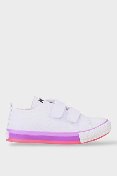 Liger Unisex Kids Linen Short Convers Model Velcro Sneaker Sports Shoes (26-30) White - Lila