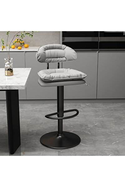 Quasar & Co. Bar stool, swivel, adjustable height, footrest, suitable for kitchen, metal/leather, gray