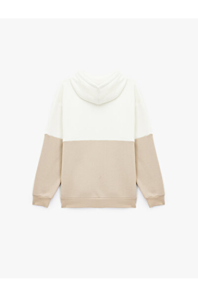 Koton Hooded Color Block Cotton Ribbed Oversized Kangaroo Pocket Hoodie