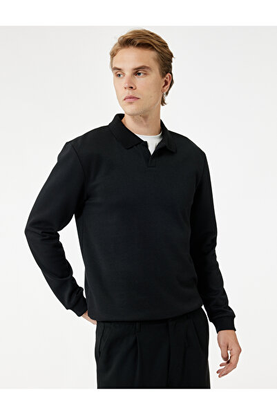 Koton Pike Kumaş Polo Yaka Uzun Kollu Basic Sweatshirt