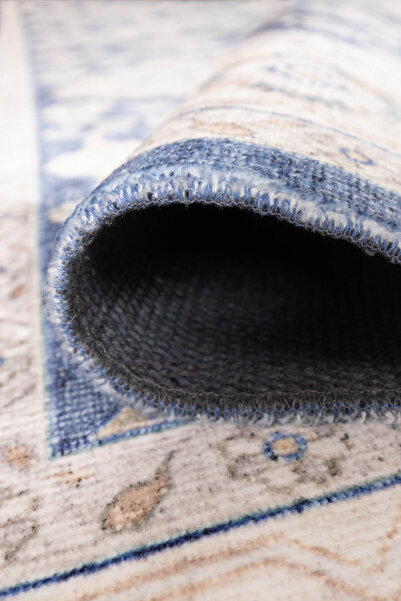 ARTLOOP Fuga Yumuşak Dokulu Lacivert Vintage Desenli Halı KA 08