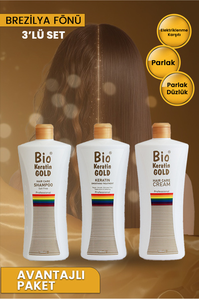 Bio Keratin Gold Brezilya Fönü 3'lü Set - Şampuan + Saç Kremi + Keratin 8690127162754