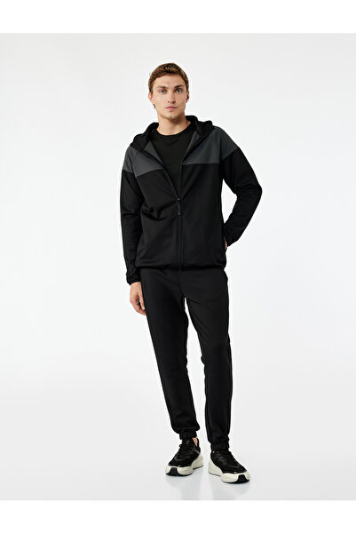 Koton Color Block Zipper Long Sleeve Hooded Sports Sweatshirt