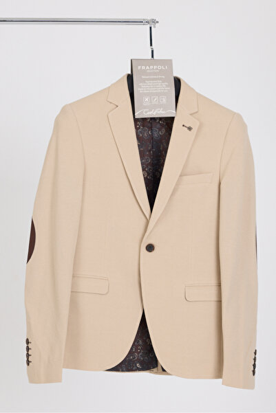 Frappoli 3116 LCS Ανδρικό μπουφάν μπλέιζερ από βαμβακερό ύφασμα μπεζ Lycra Slim Fit Sports