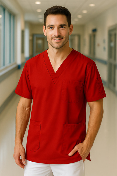 mirach Men's 4-Pocket Nurse and Doctor Scrubs Single Top Uniform Hospital Surgical Gown Comfortable Medical Clothing