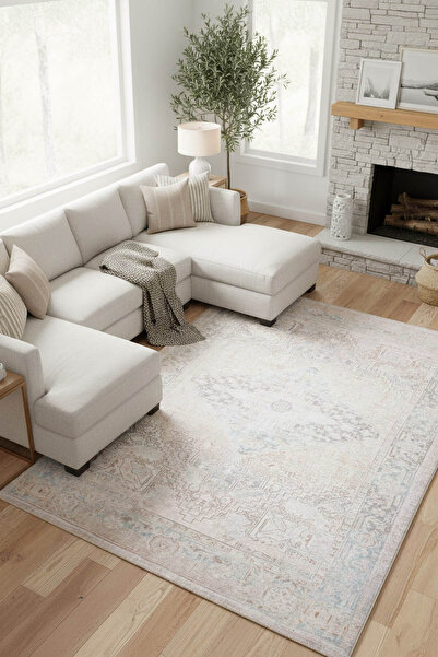 ARTLOOP Dorian Eskitme Desenli Dokuma Taban Dekoratif Bej Halı AL 349