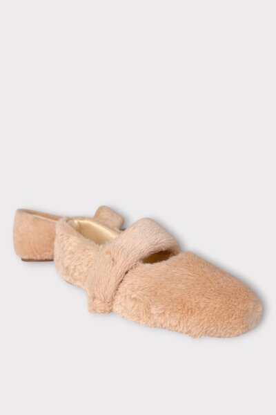 Liger Furry Single Belt Velcro Slippers Women's Home Slippers Beige