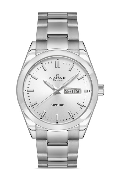 Nacar SAFİR CAM KLASİK GÜMÜŞ ERKEK KOL SAATİ NC31-299227-AWM