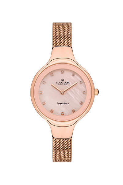 Nacar ساعة يد نسائية من الزجاج الياقوتي باللون الذهبي الوردي NC36-391033-RPMS