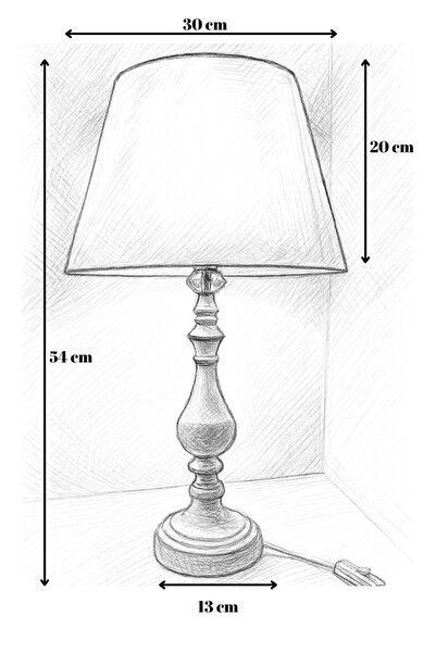 365GUNSERİSONU Beyaz Rustik Klasik Metal Yüksek Ayaklı 30'luk Şapkalı Abajur Masa Lambası