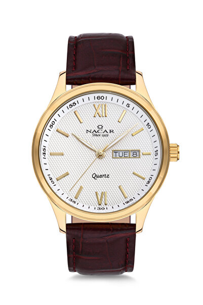 Nacar ساعة يد رجالية كلاسيكية باللون البني NC31-29BR155-DSL2