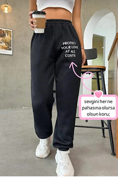 mrmpro Pantaloni de sport negri din bumbac pieptănat pentru femei, cu imprime...