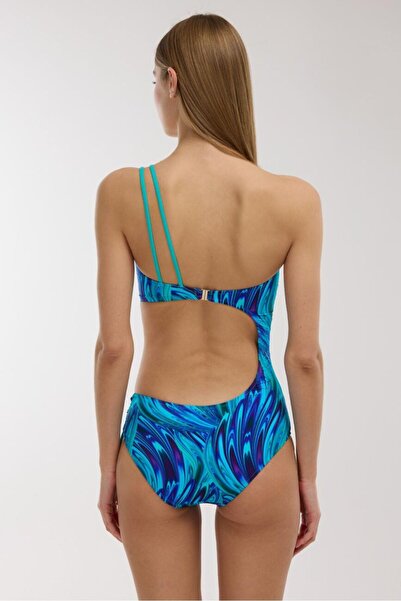 AYYILDIZ 5215 Turkuaz Desenli Tek Omuz Mayokini