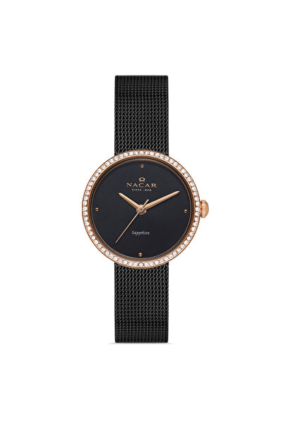 Nacar ساعة يد نسائية سوداء من زجاج الياقوت NC17- 3920594 -RBMS