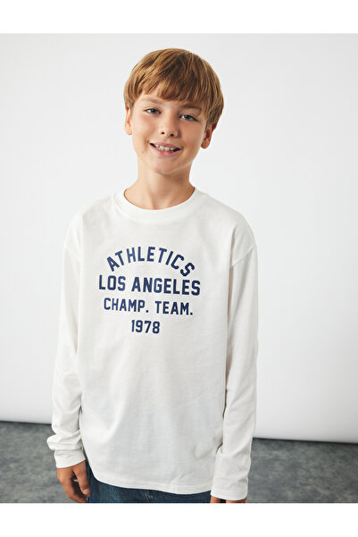 Koton Памучна тениска с дълъг ръкав и кръгло деколте