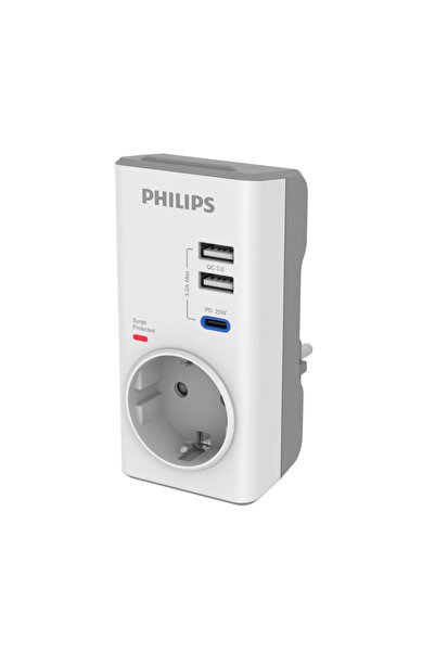Philips CHP8010W/10, TEKLİ, AKIM KORUMALI PRİZ, 380 JOULES, PD 20W HIZLI ŞARJ...
