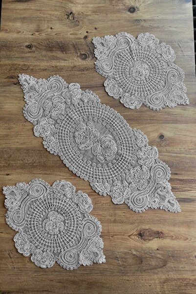 Çt Çeyizci Tekstil Gray Living Room Set - 3-Piece Coffee Table and Table Cloth, Bedroom