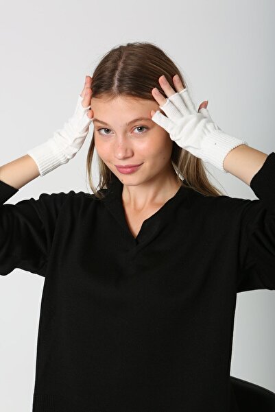 MARBERRY Unisex White Gloves - Half Finger, Cut-out Design