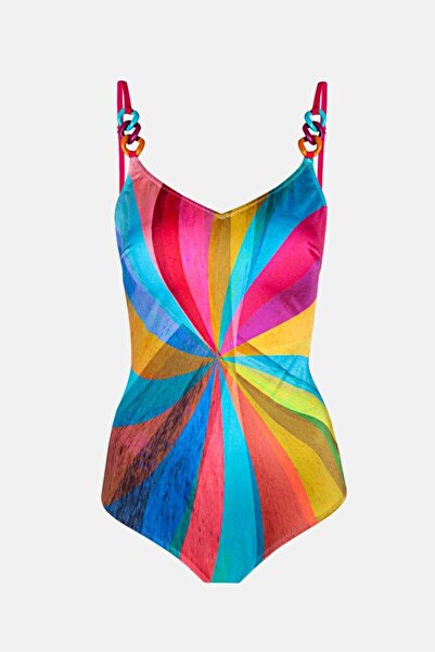 AYYILDIZ 4300 Mavi Fuşya Desenli Toparlayıcı Mayo