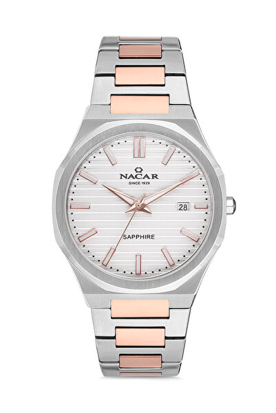 Nacar SAFİR CAM GÜMÜŞ - ROSE ERKEK KOL SAATİ NC34-290356-ESM