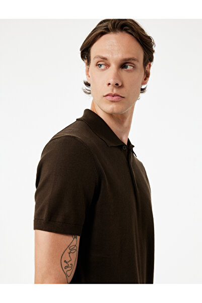 Koton Βαμβακερό κοντομάνικο πλεκτό μπλουζάκι με κουμπιά Polo γιακά