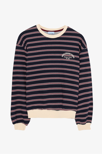 Quzu Çizgili Renk Bloklu Oversize Sweatshirt Lacivert