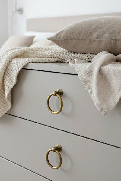 MegaVitrin 5 Pcs Ring Pendulum Furniture Handle Set - Single Screw - 60 mm Antique Yellow Cabinet and Drawer Handle