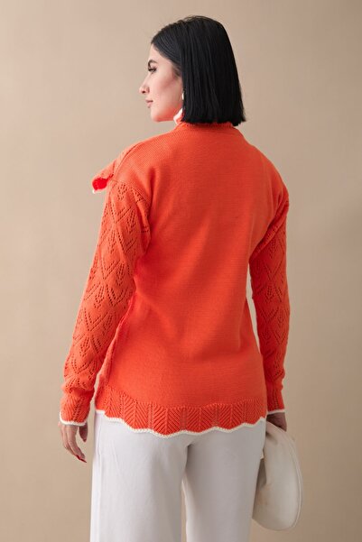InStyle Alvi Ruffle Detailed Striped Knitwear Sweater - Orange