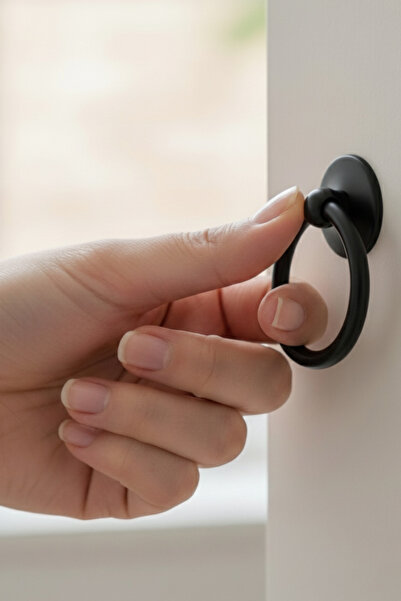 MegaVitrin Ring Pendulum Furniture Handle - Single Screw - 60 mm Matte Black Cabinet and Drawer Handle