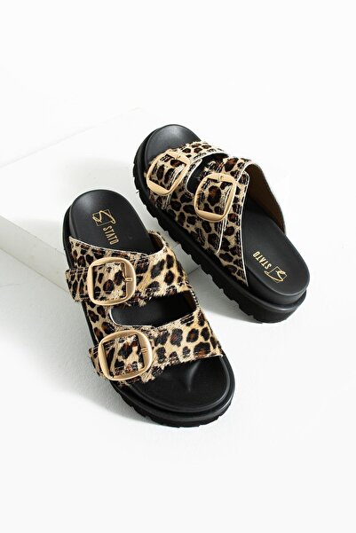stato Genuine-Suede Leather Lightweight Comfort Leopard Women's Slippers 25Y-1485