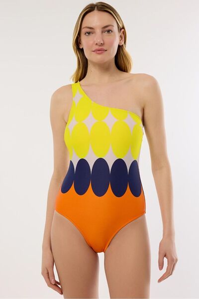 AYYILDIZ 4309 Yellow Patterned One Shoulder Swimsuit