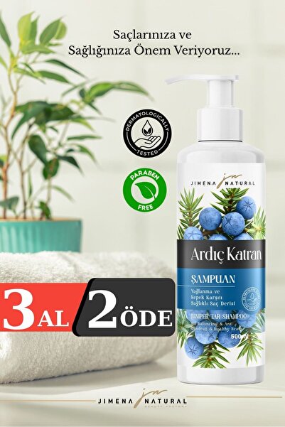 Jimena Natural Ardıç Katran Şampuan 500ml - Yağlanma, Dökülme ve Kepek Karşıtı, Bitkisel, Parabensiz