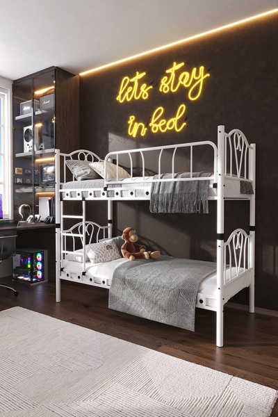 ARGİMO Orkide Genç Çocuk Odası Metal Ranza Ve Karyola 90x190 Beyaz