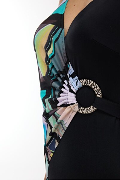 AYYILDIZ 49600 Turquoise Patterned Gathering Swimsuit