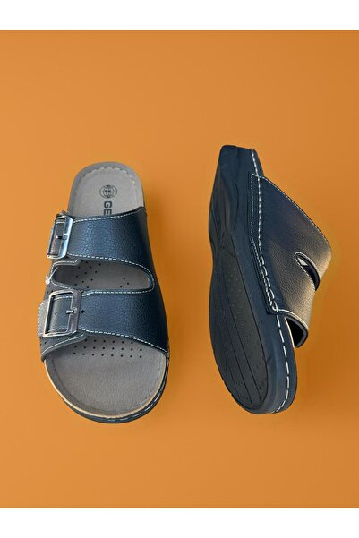 GEZER Erkek Yazlık Suni Deri Iki Toka Ayarlanabilir Rahat Taban Günlük Terlik