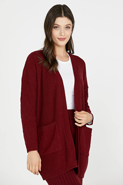 Sementa Μακριά Πλεκτή Ζακέτα με Τσέπες - Claret Red