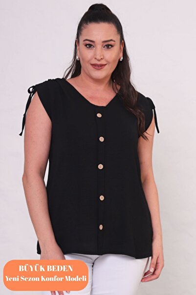 tarzımsüper Women's Plus Size Sleeveless Button Detail Aerobin Fabric Blouse