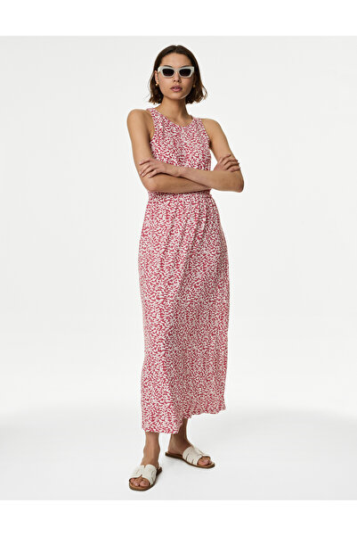 Marks & Spencer Desenli Midi Keten Elbise