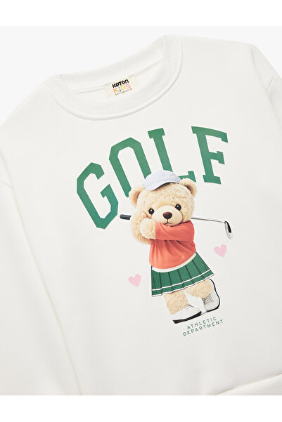 Koton Hanorac cu mânecă lungă și decolteu rotund, cu imprimeu de ursuleț de pluș din bumbac