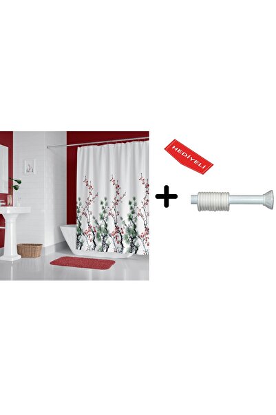 Zethome Banyo Duş Perdesi 7766 120x200 Perde Borusu Askı Aparatı 90x130 Hediyeli