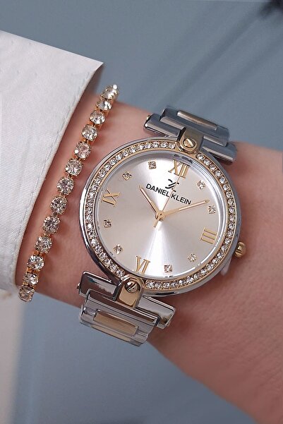 Daniel Klein 34 mm Çelik Bilezik Taşlı Altın/Metalik Kadın Kol Saati, Taşlı B...